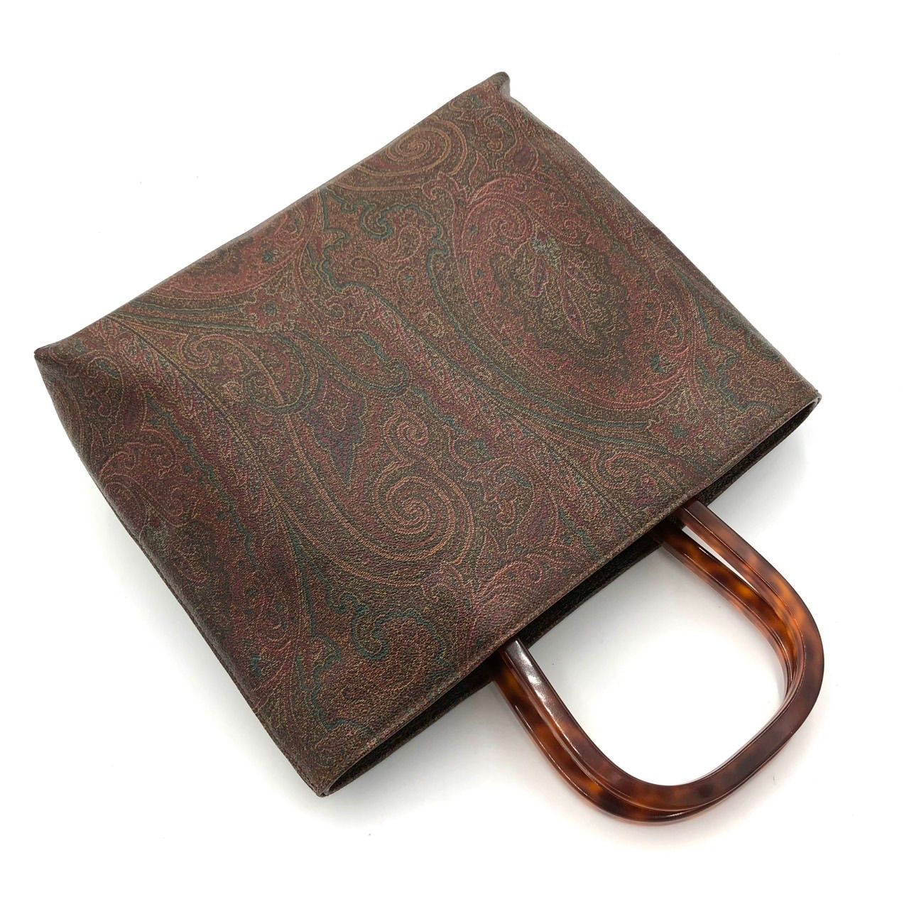 【激レア】エトロ トートバッグ べっ甲ハンドル ペイズリー バケツ型 ブラウン エトロバッグ べっ甲調ハンドル