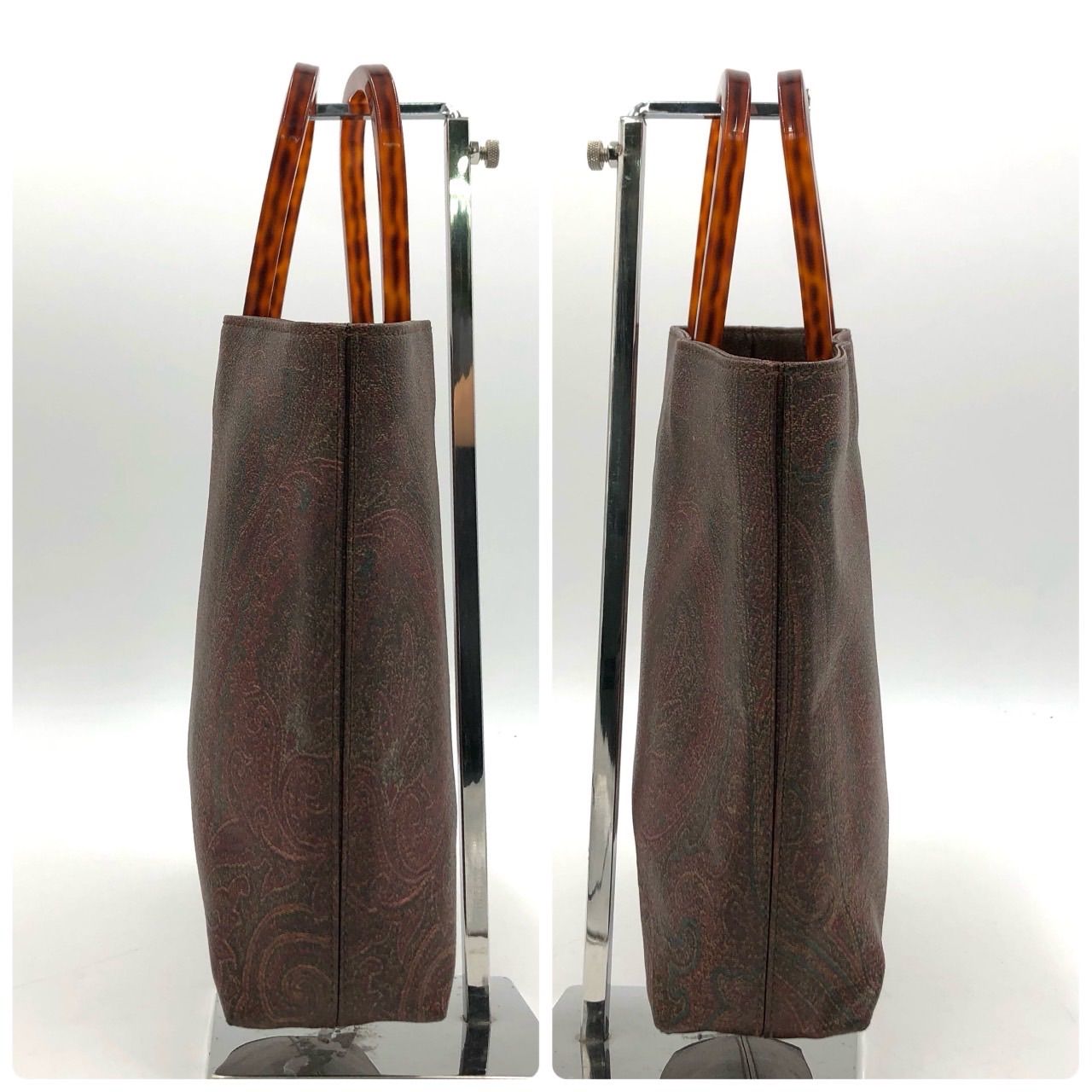 【激レア】エトロ トートバッグ べっ甲ハンドル ペイズリー バケツ型 ブラウン エトロ ETRO ハンドバッグ べっ甲ハンドル ペイズリー柄 ブラウン 茶