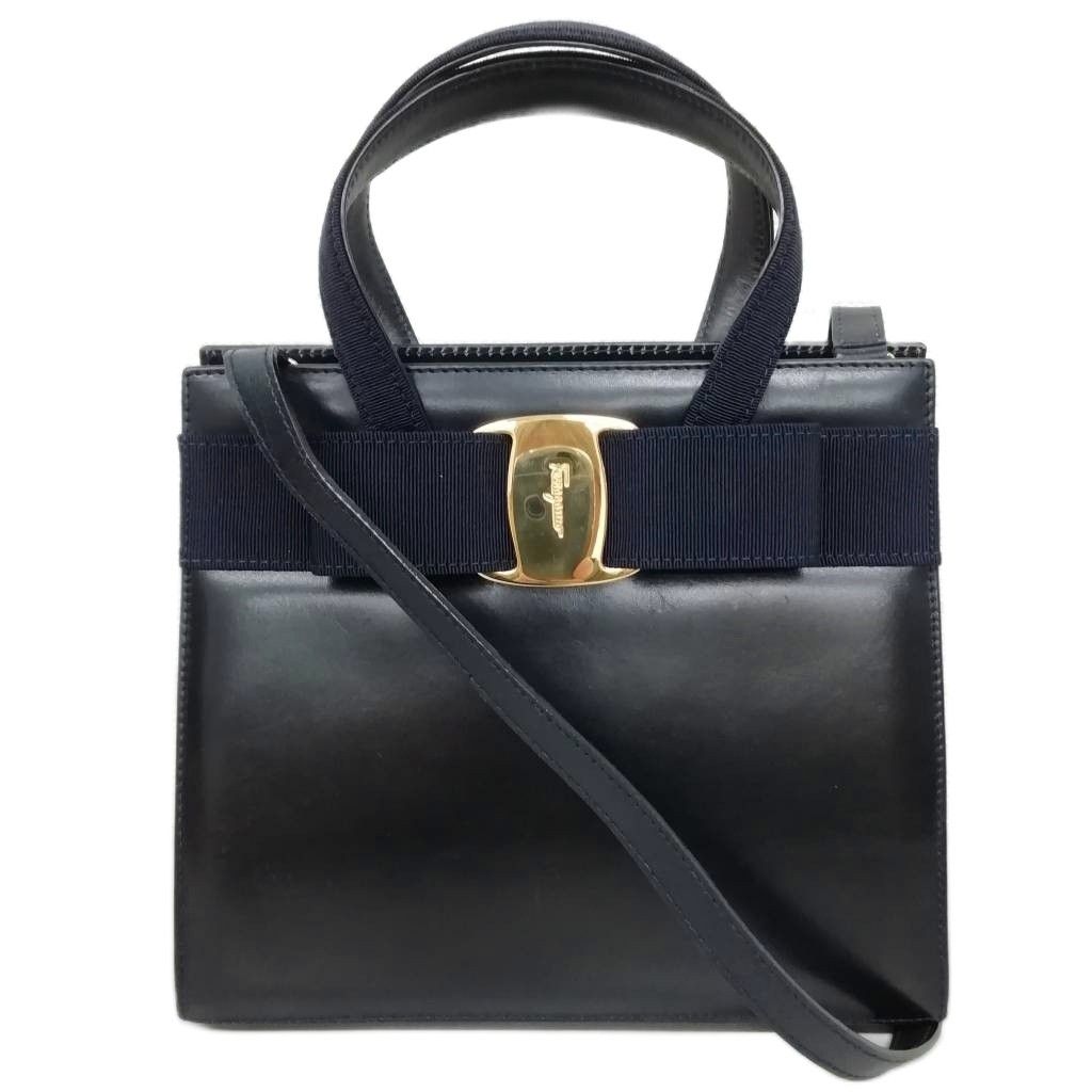 ✨サルヴァトーレフェラガモ✨ハンドバッグ ヴァラ ネイビー 2way レザー サルヴァトーレフェラガモ Salvatore Ferragamo ヴァラ VARA