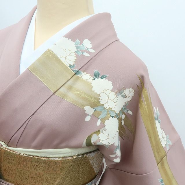 Y3892◇美品 正絹 金糸刺繡 縫い一つ紋 手縫い仕立て 牡丹 訪問着 着物 百華❀Y4276◇金駒刺繡 縫い一つ紋 桜 手縫い仕立て 正絹 訪問着 着物