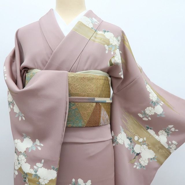 百華❀Y4276◇金駒刺繡 縫い一つ紋 桜 手縫い仕立て 正絹 訪問着 着物