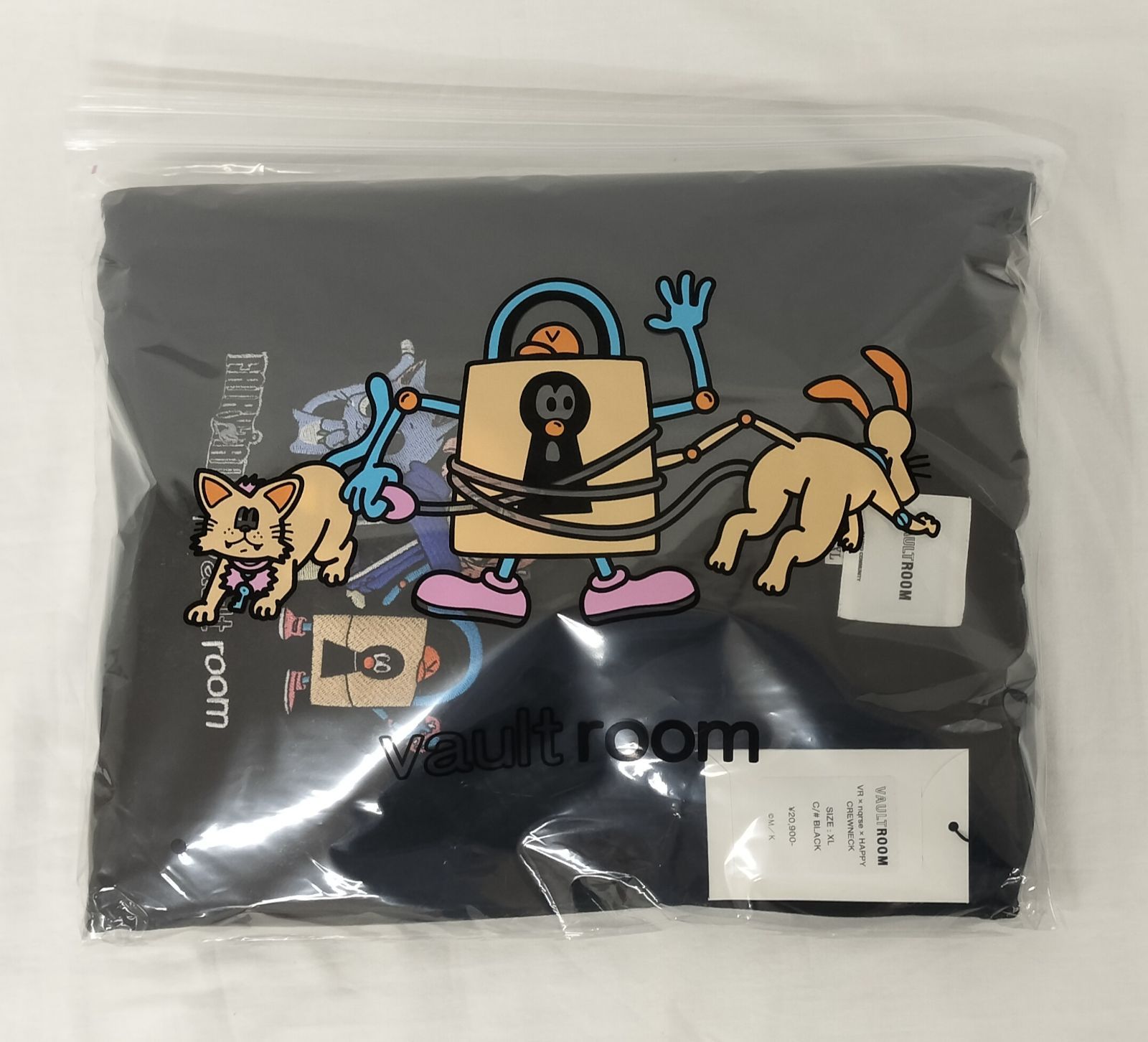 VR × nqrse × HAPPY CREWNECK ⁄ BLACK XL ボルトルーム｜Yahoo!フリマ