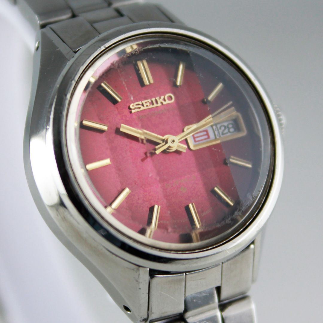 T68 SEIKO 2706-0220 自動巻き 21石 レディース デイデイト レッド文字 