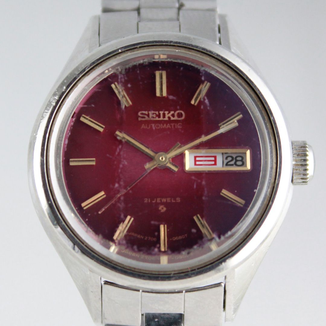 T68 SEIKO 2706-0220 自動巻き 21石 レディース デイデイト レッド文字 