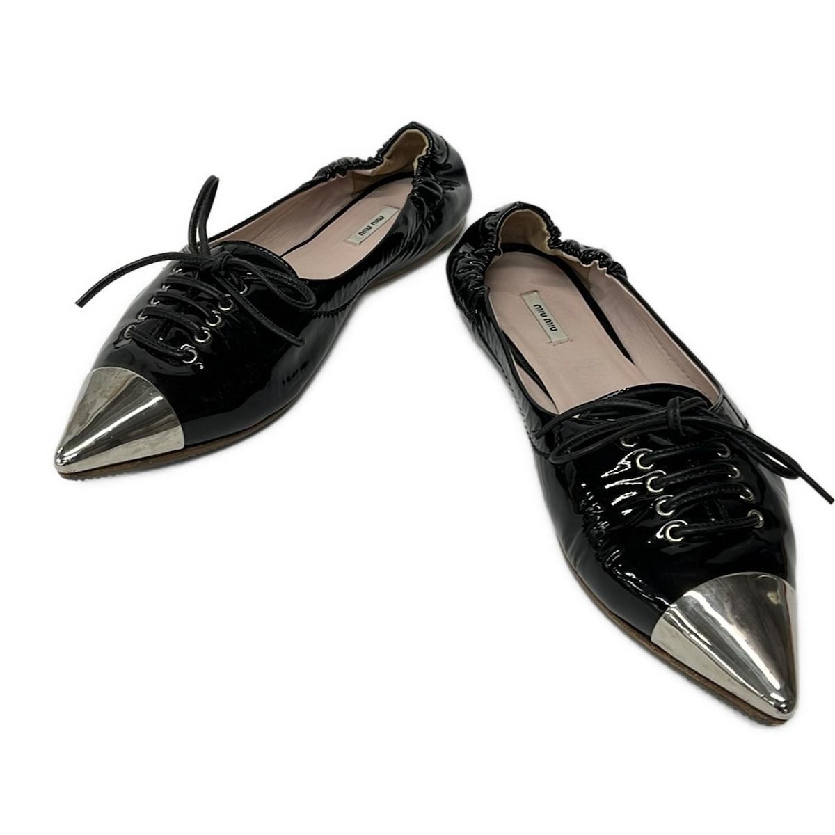 miumiu(ミュウミュウ) フラットシューズ 36 レディース - 黒×シルバー