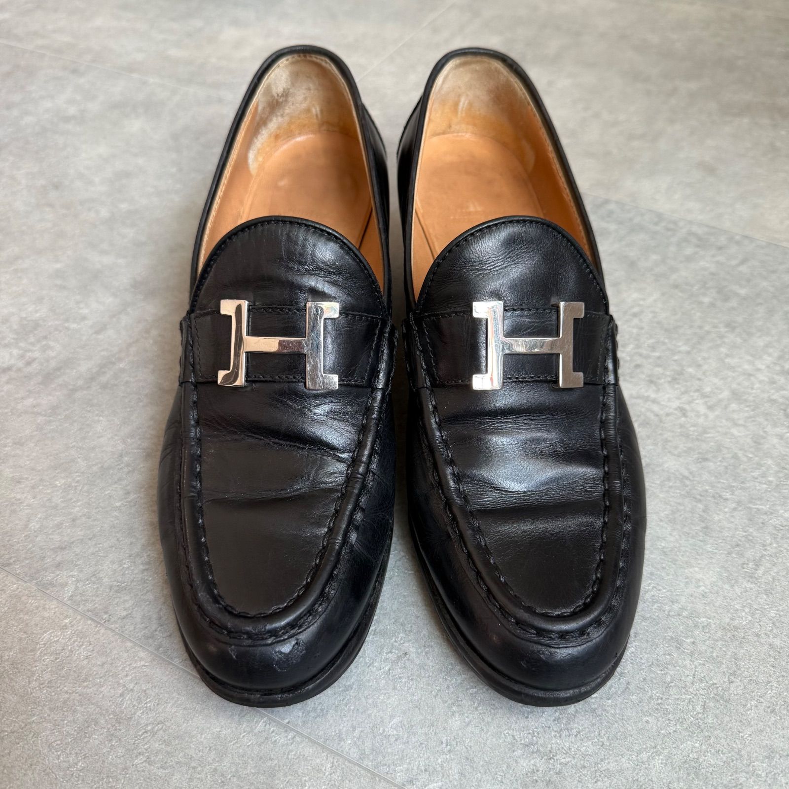 HERMES エルメス ローファー Hロゴ 革靴 コンスタンス レザー ブラック