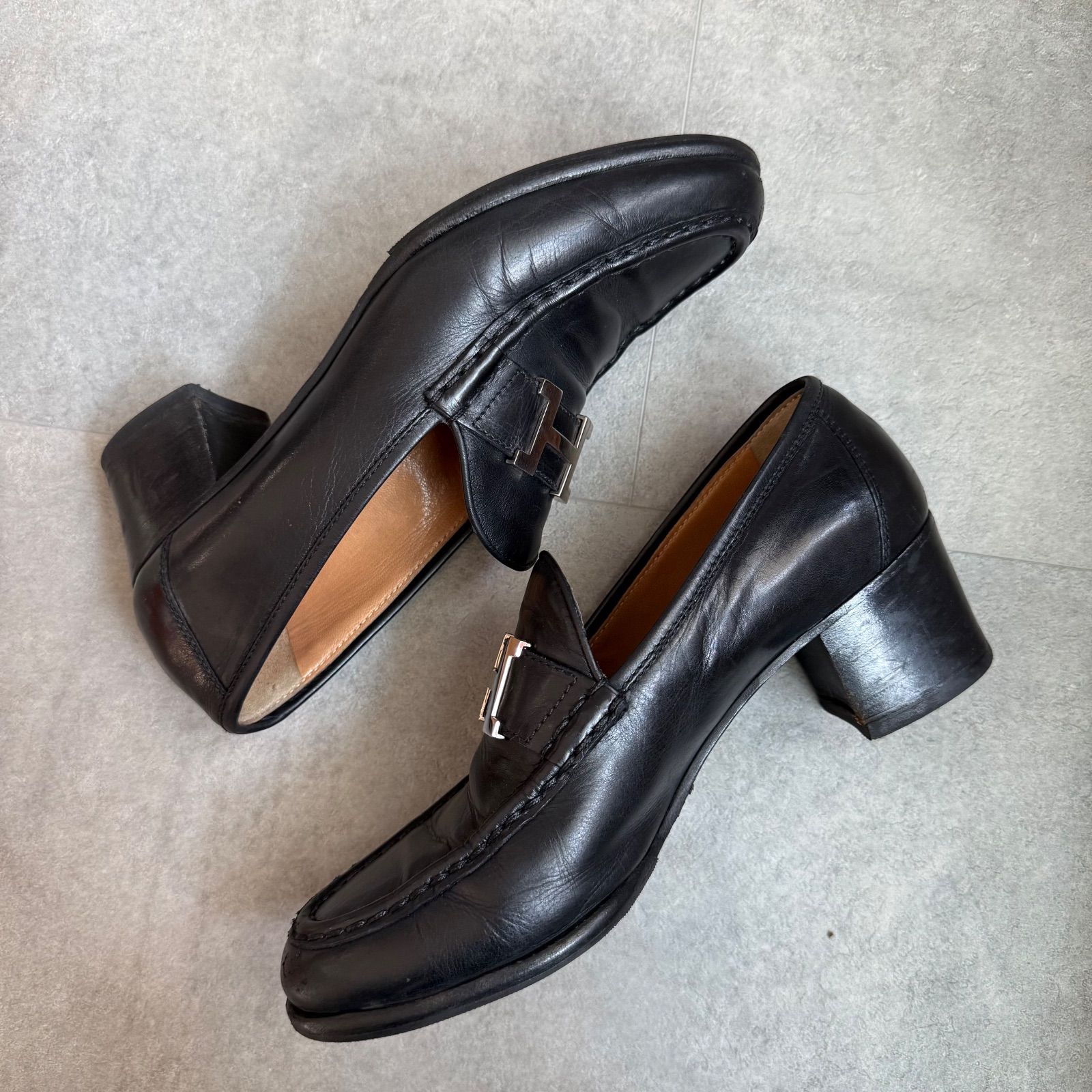 HERMES エルメス ローファー Hロゴ 革靴 コンスタンス レザー ブラック