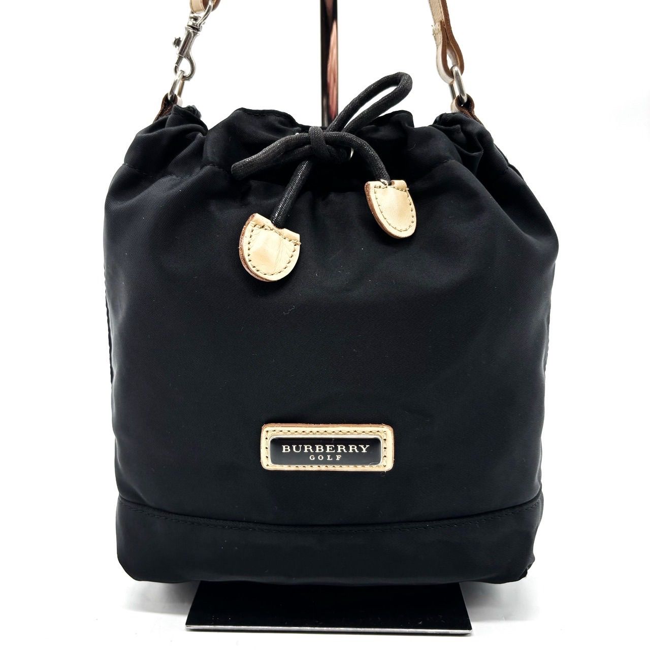 良品】 Burberry バーバリー 巾着 シルバープレート ハンドバッグ ワン 