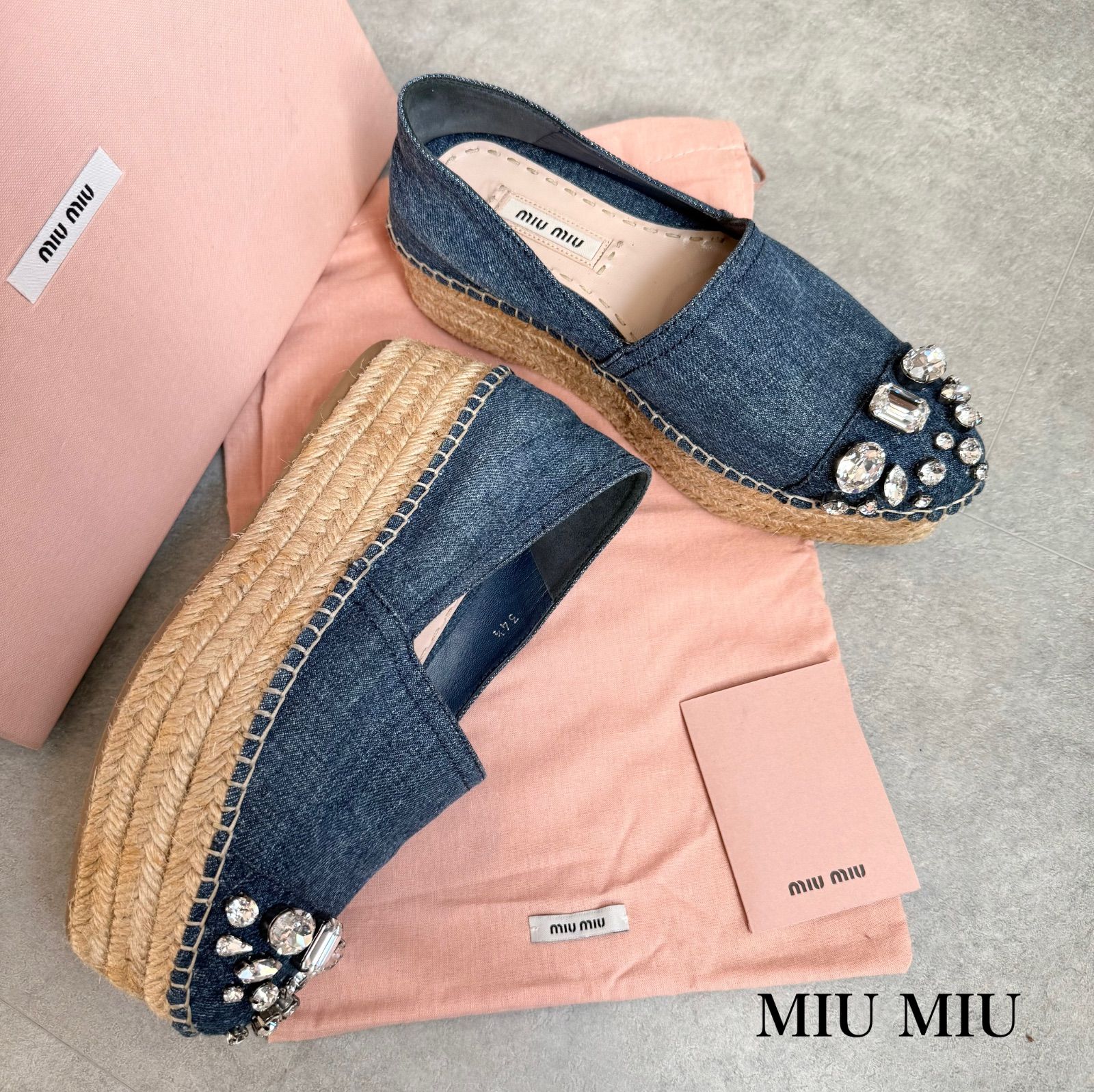 MIU MIU ミュウミュウ エスパドリーユ ビジュー デニム 厚底スニーカー 