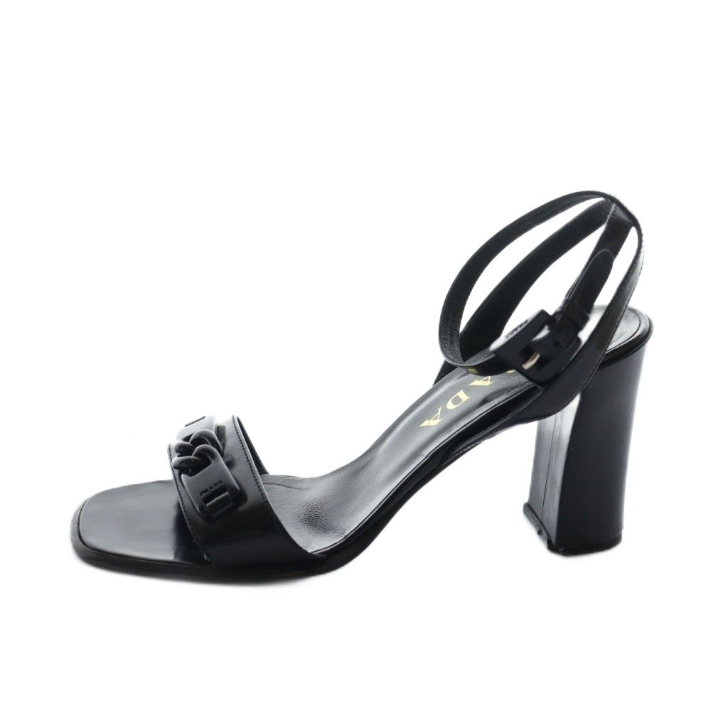 プラダ PRADA サンダル チャンキーヒール ストラップ 38.5 黒 ブラック