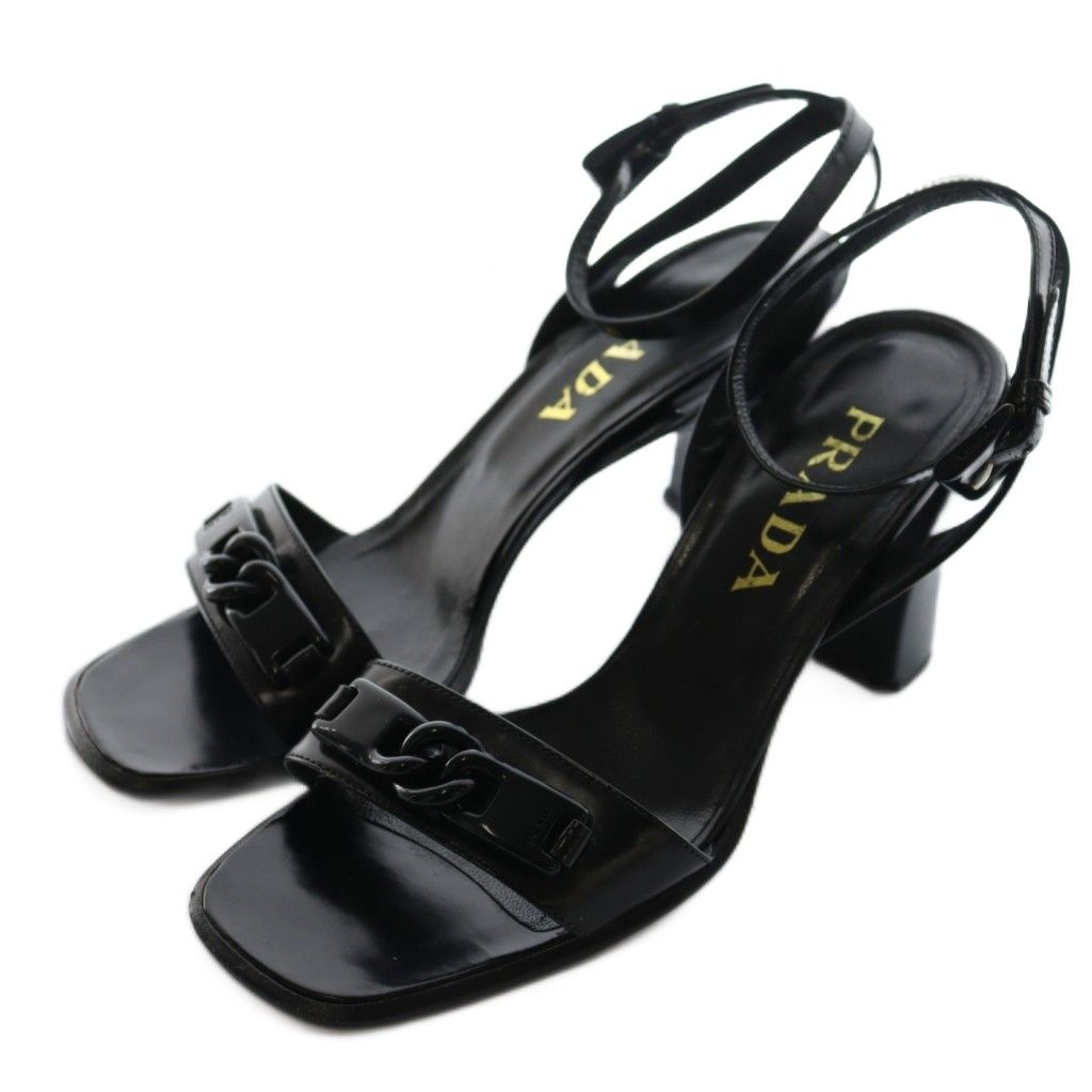 プラダ PRADA サンダル チャンキーヒール ストラップ 38.5 黒 ブラック