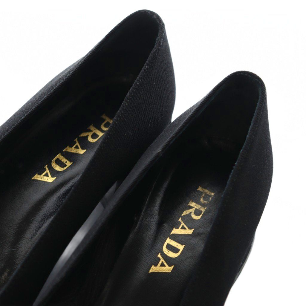 プラダ PRADA パンプス チャンキーヒール 38.5 黒 ブラック バックル