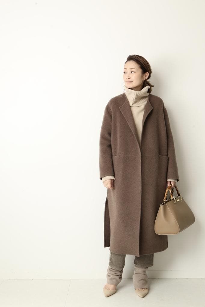 ミューズドゥーズィエムクラス　ノーカラーリバーロングコート 名品 MUSE de Deuxieme Classe／ミューズ ドゥーズィエムクラス 上質