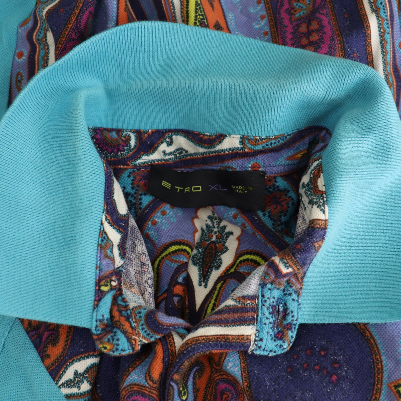 極美品✨ETRO ペイズリー 柄 ポロシャツ 総柄 マルチカラー 40 エトロ ETRO ペイズリー柄 ポロシャツ XL ターコイズブルー マルチ