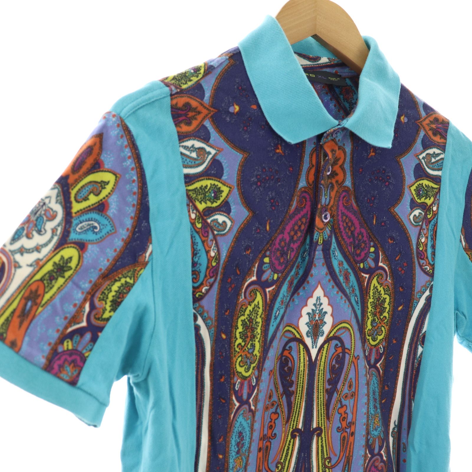 エトロ ETRO ペイズリー柄 ポロシャツ XL ターコイズブルー マルチ
