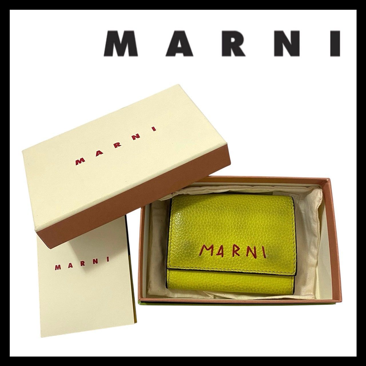 FU【MARNI】6連 キーケース レザー イエロー/黄色 レッド/赤 ロゴ刺繍
