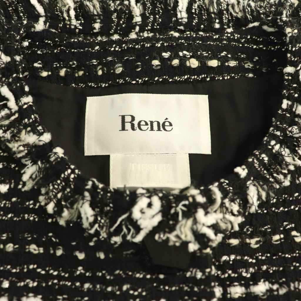 ルネ Rene ツイードノーカラー ジャケット ×TISSUE 34 ブラック /HK