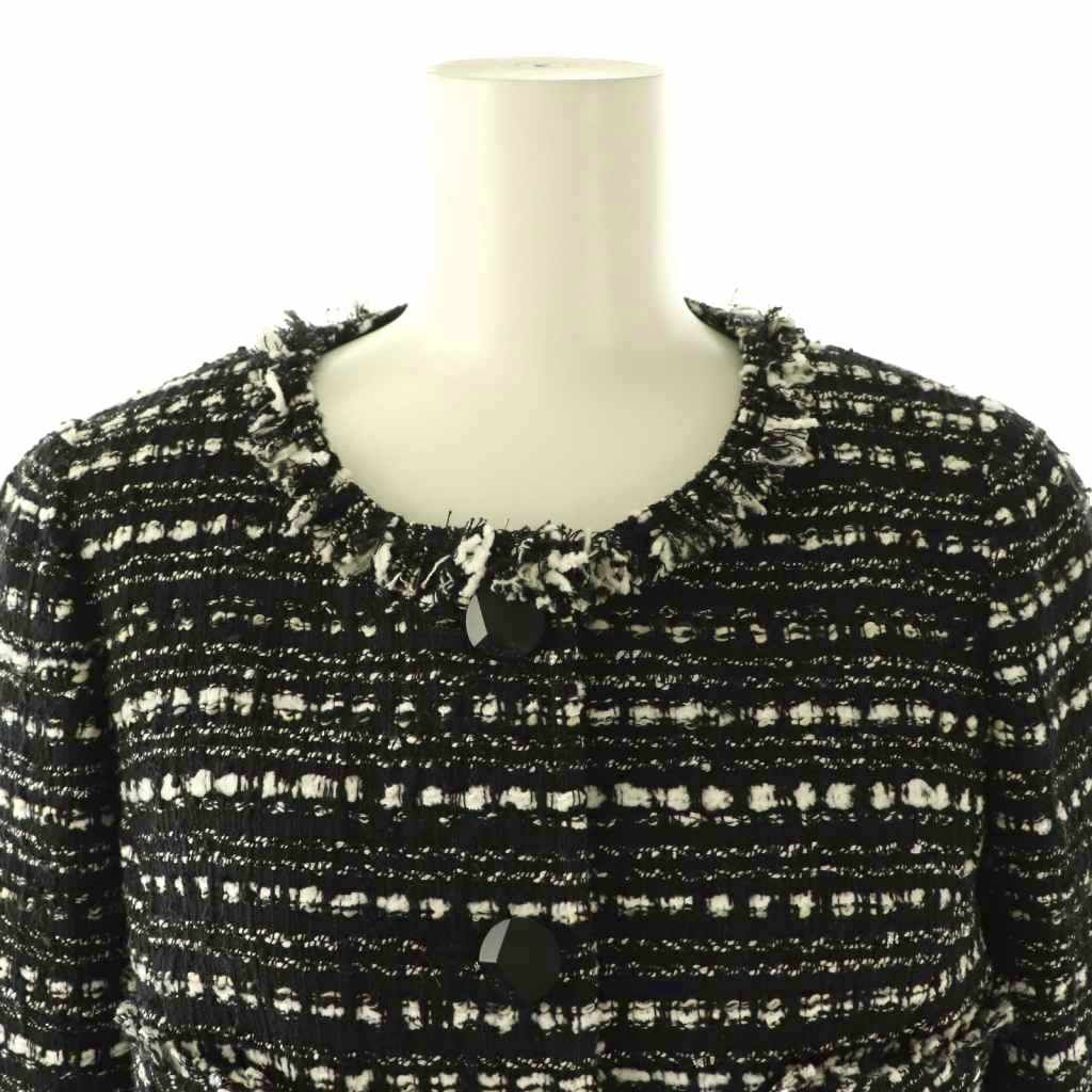 ルネ Rene ツイードノーカラー ジャケット ×TISSUE 34 ブラック /HK