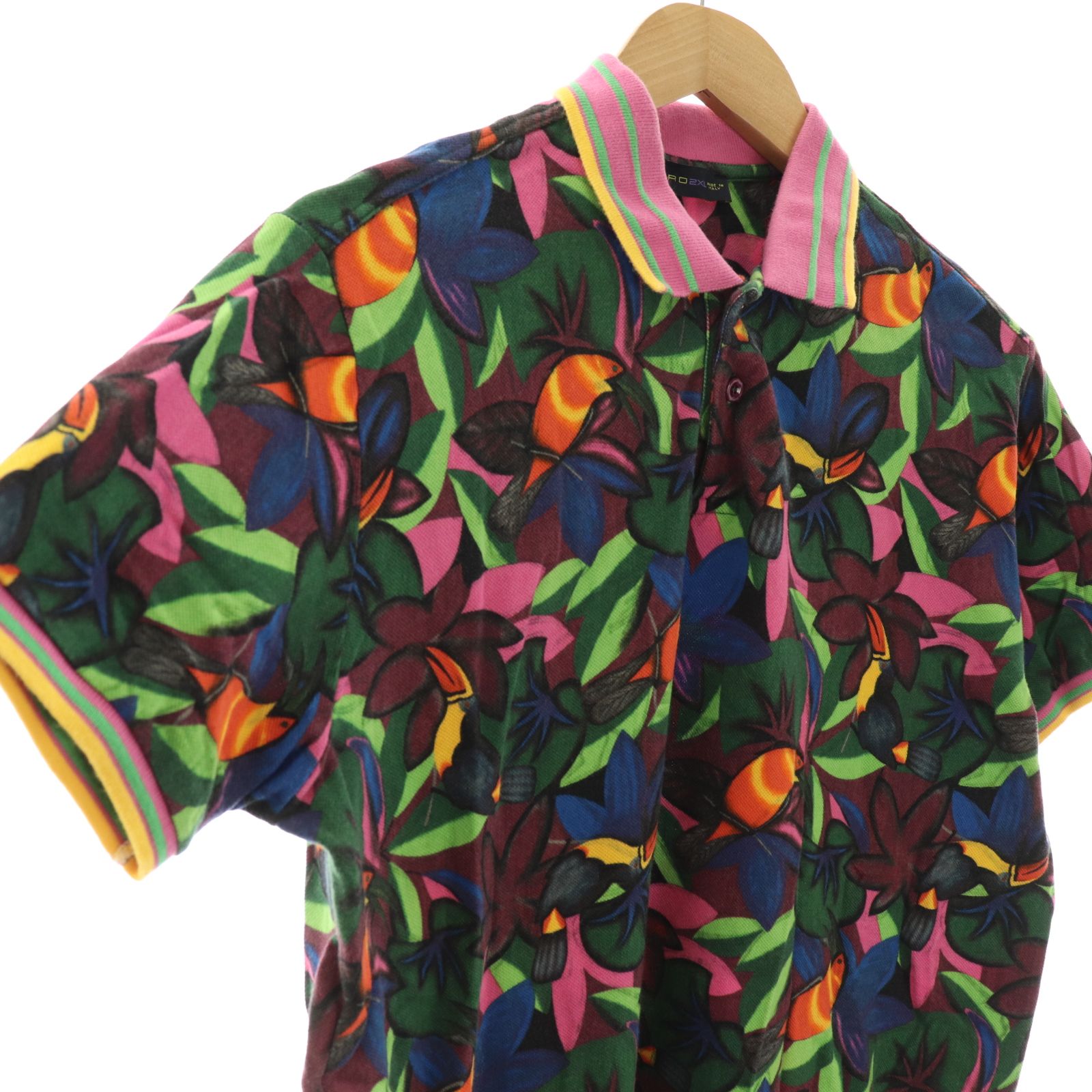 エトロ ETRO 総柄 ポロシャツ 半袖 2XL ピンク マルチカラー /ES □OS