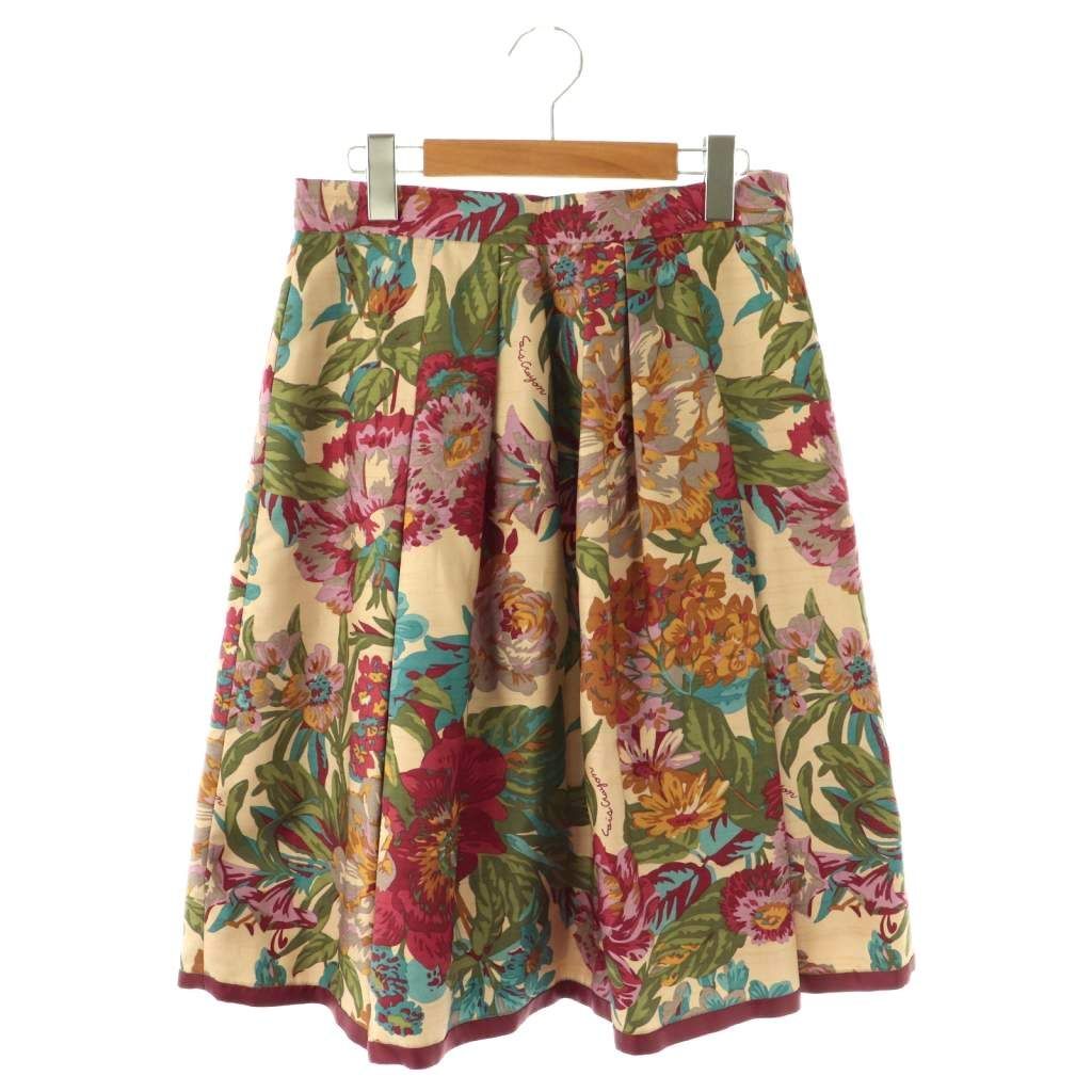 今季新作　ロイスクレヨンフレアチェック花柄スカート （緑） ロイスクレヨン Lois CRAYON フレアスカート M ひざ丈 緑 グリーン 黒