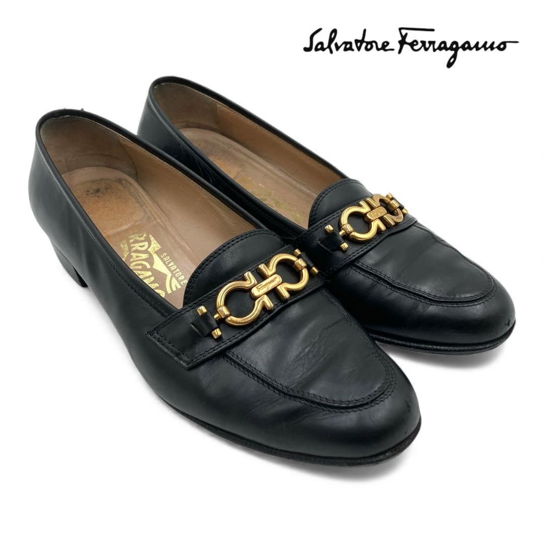 サルバトーレフェラガモ ローファー 24cm 金ガンチーニ ブラック