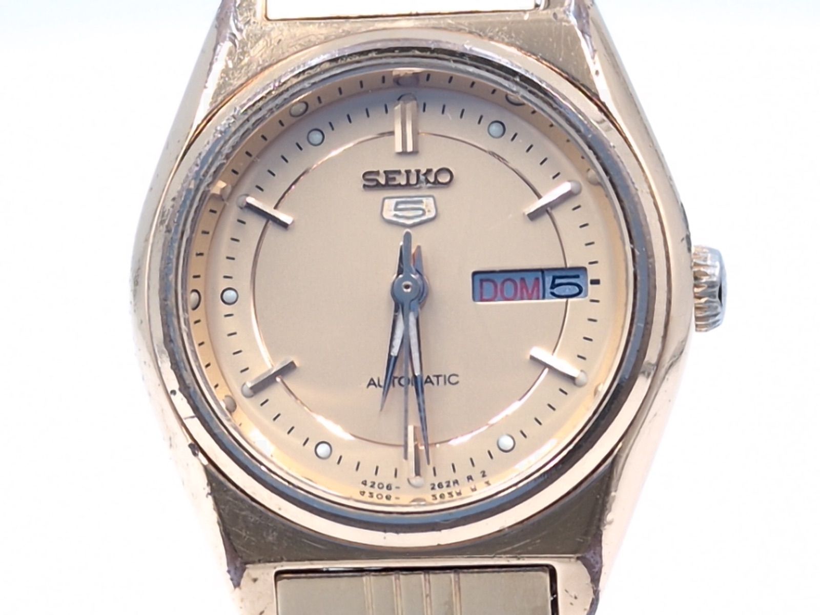 メンズ SEIKO セイコー 5 自動巻 腕時計 ゴールド文字盤 デイデイト 