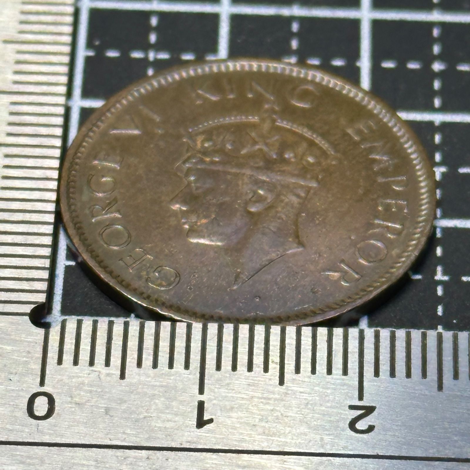 英領インド銅貨】1940年 1/4アンナ ジョージ6世／英国統治下・唐草装飾