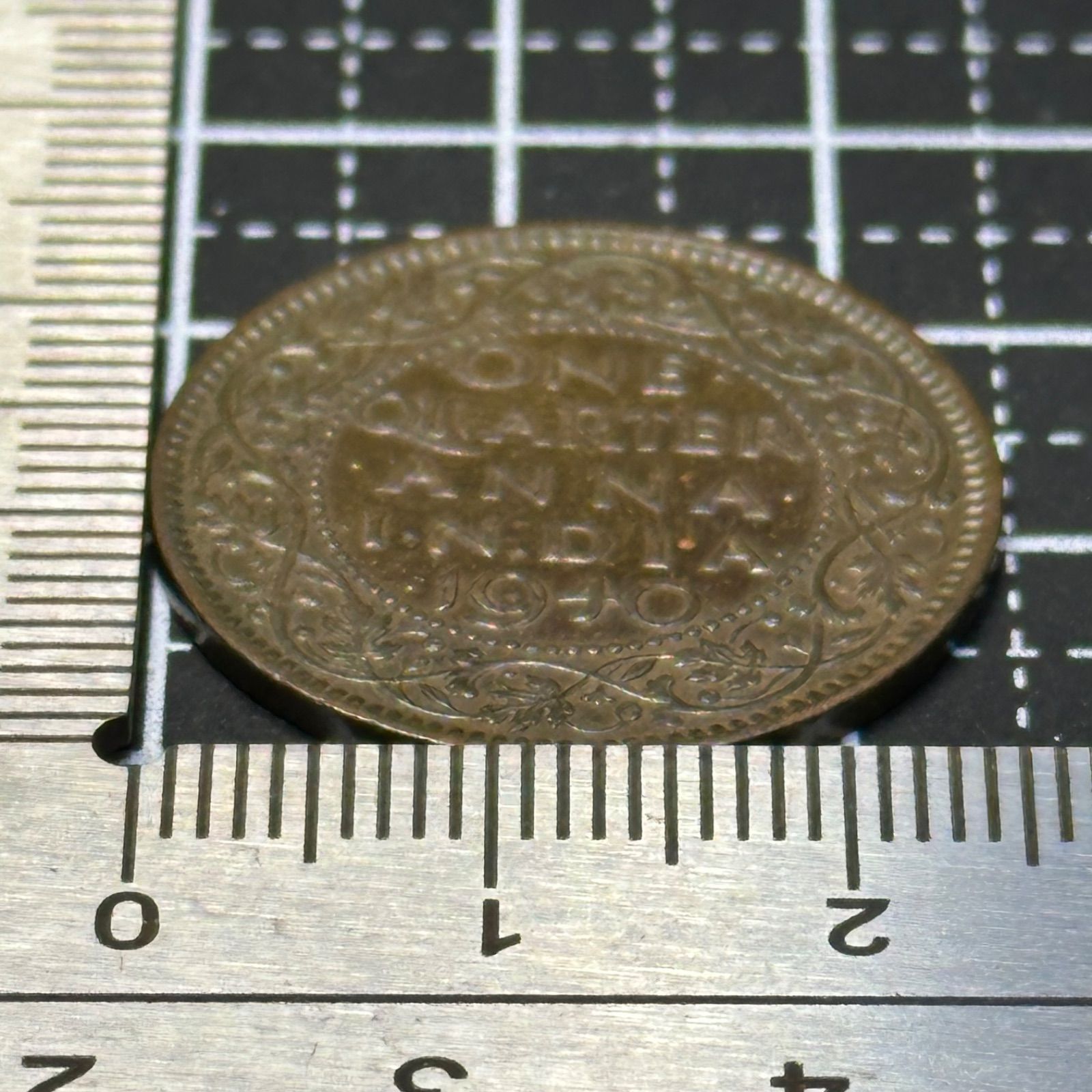 英領インド銅貨】1940年 1/4アンナ ジョージ6世／英国統治下・唐草装飾