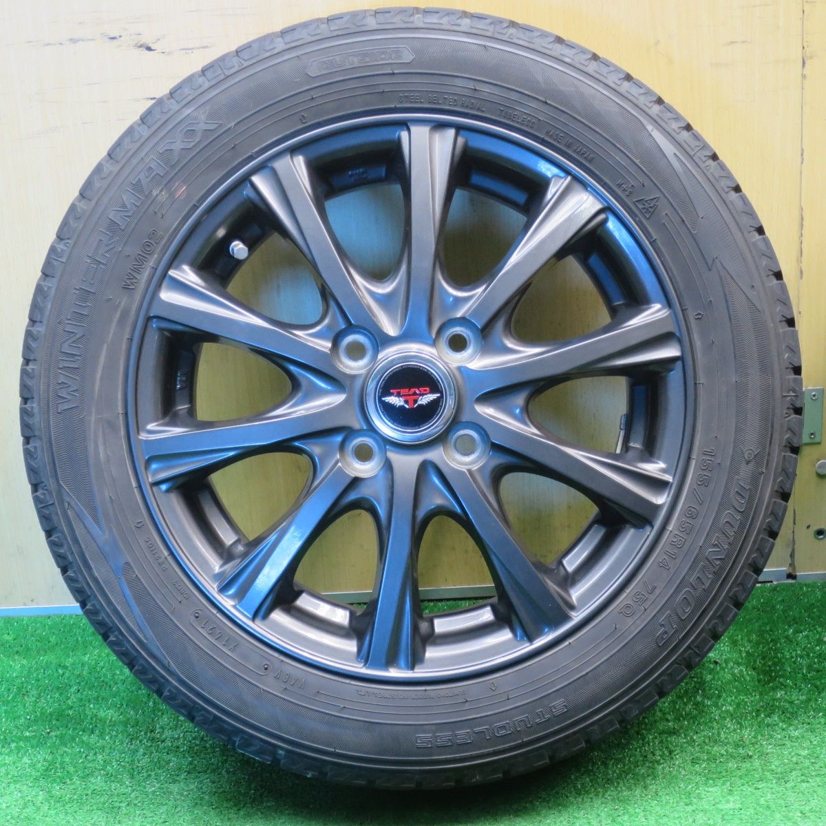 バリ溝　ダンロップ 155/65R14 ホイールセット （青0466） バリ溝 155/65R14 ダンロップ スタッドレスタイヤ 4本セット