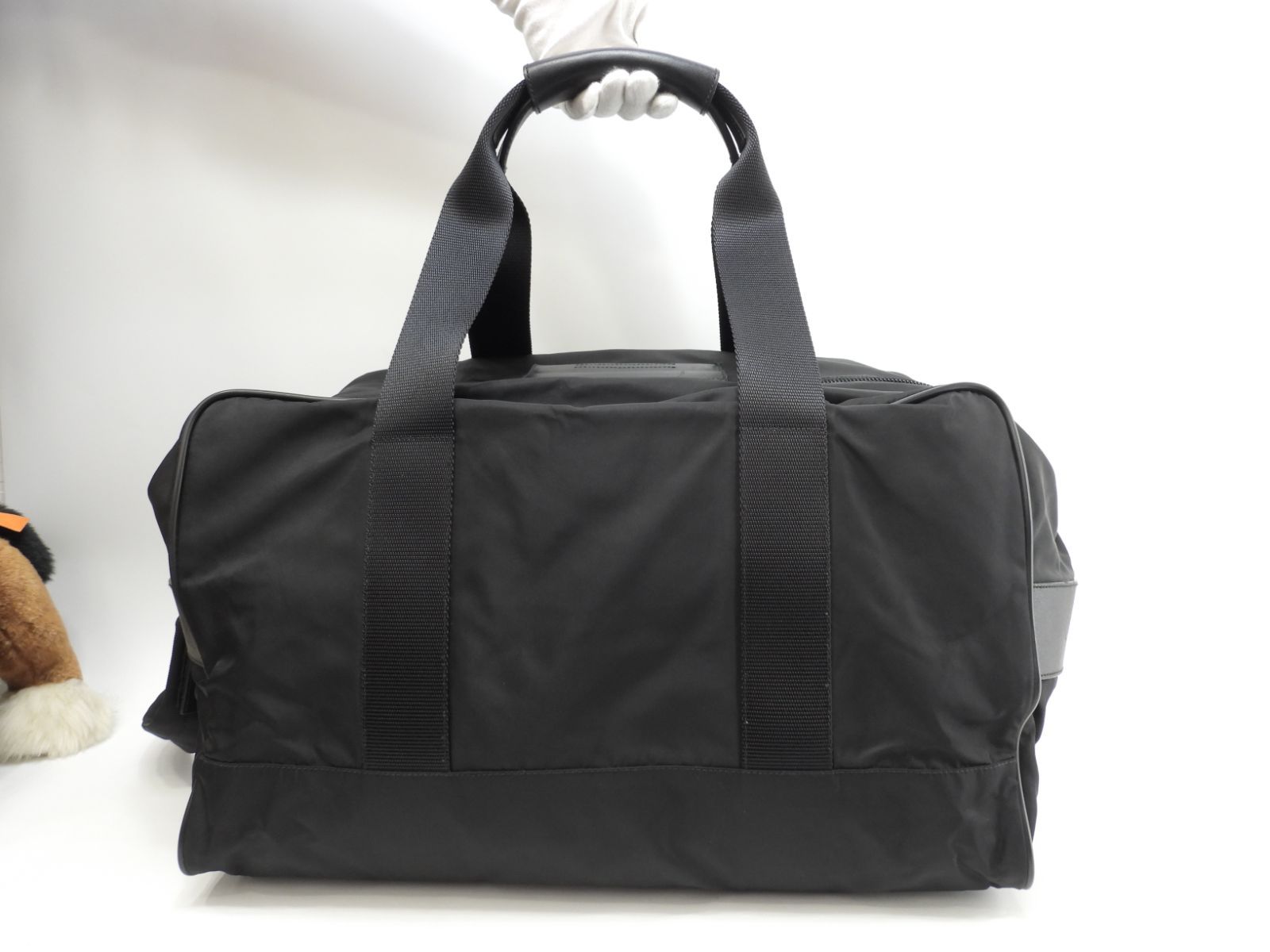 プラダ s付ボストンバッグ大 三角プレート ナイロン革黒 トラベル 旅行