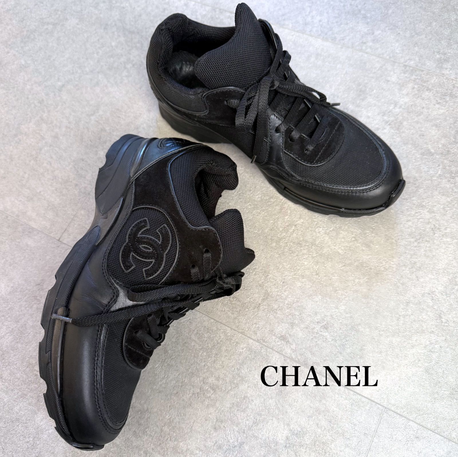 CHANEL ブラック メッシュ スニーカー CHANEL シャネル ココマーク メッシュ スエード スニーカー ブラック