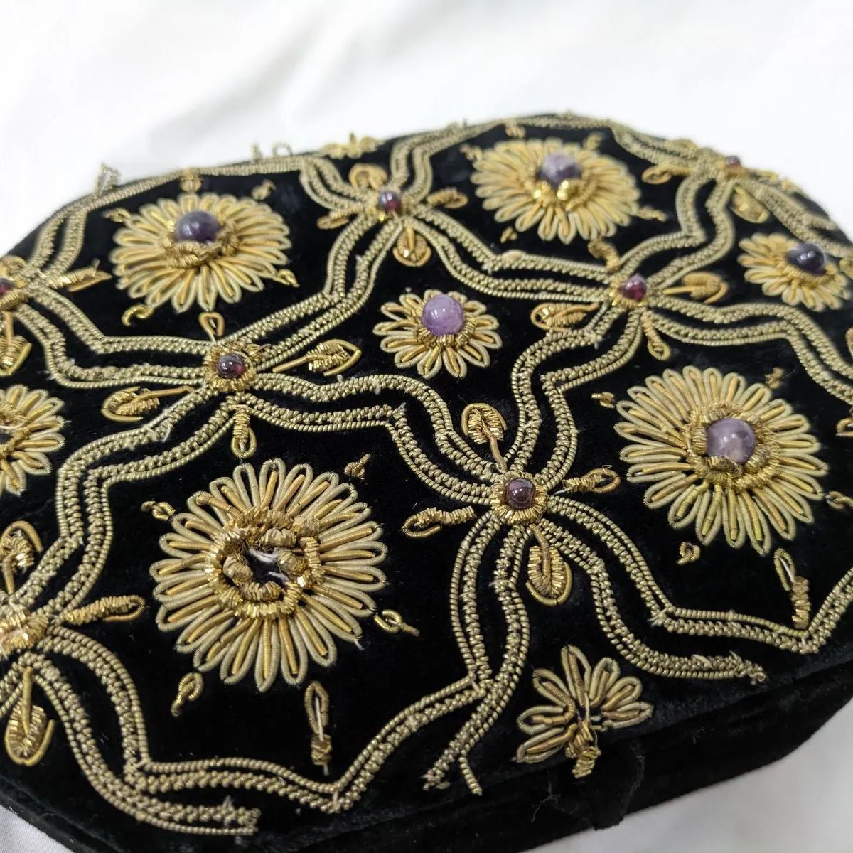 ヴィンテージ ジュエリーボックス 小物入れ ケース 幅:約18cm ザリ刺繍