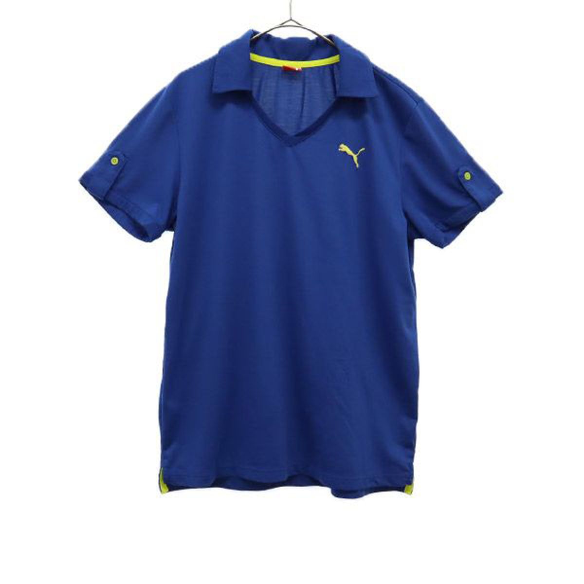 PUMA プーマ 刺繍 半袖 スキッパーカラー ポロシャツ S ブルー メンズ