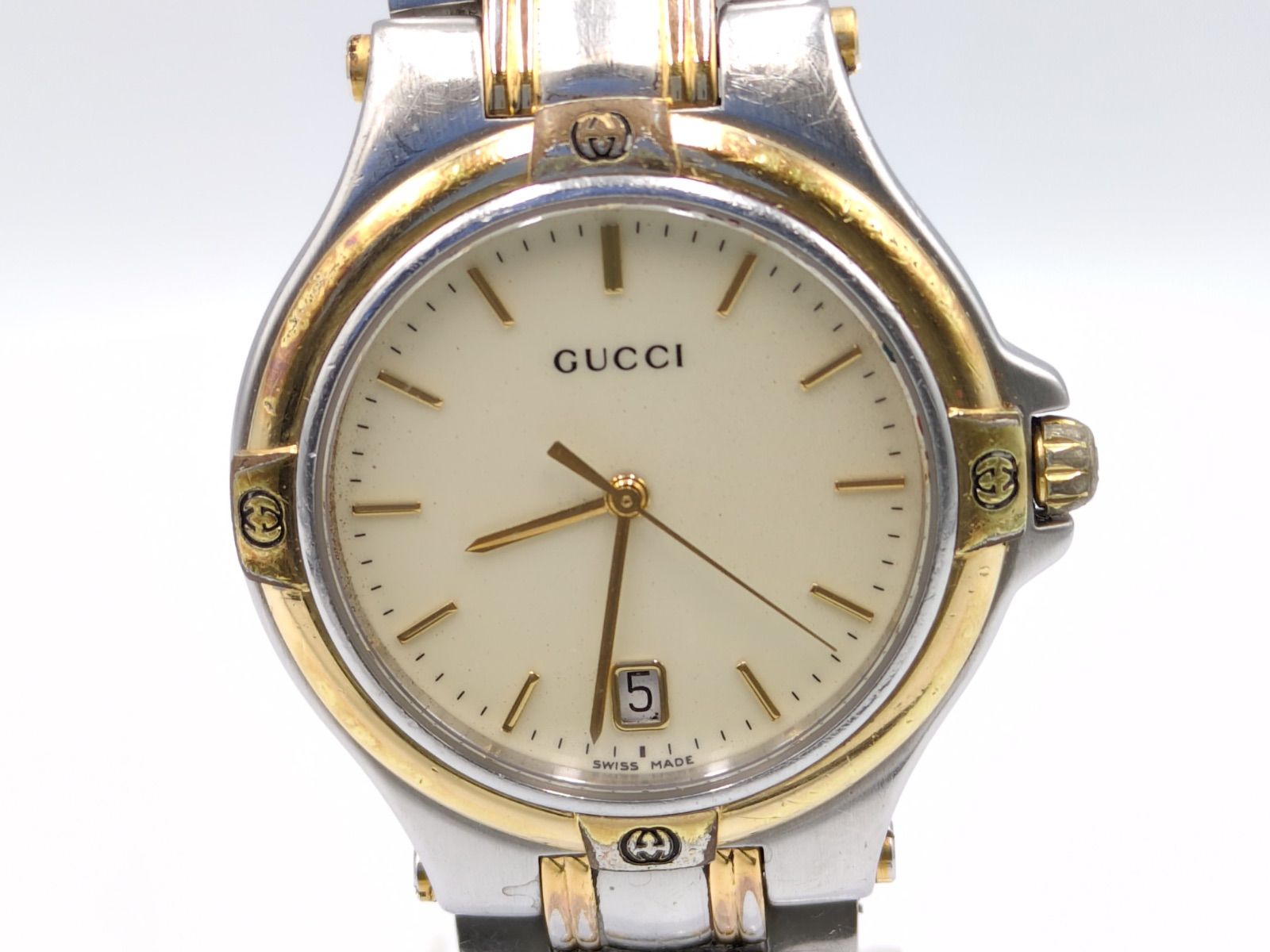 稼働品 GUCCI グッチ 腕時計 デイト アイボリー文字盤 クォーツ 3針 GUCCI グッチ クォーツ 腕時計 アイボリー文字盤 デイト メンズ 稼働品