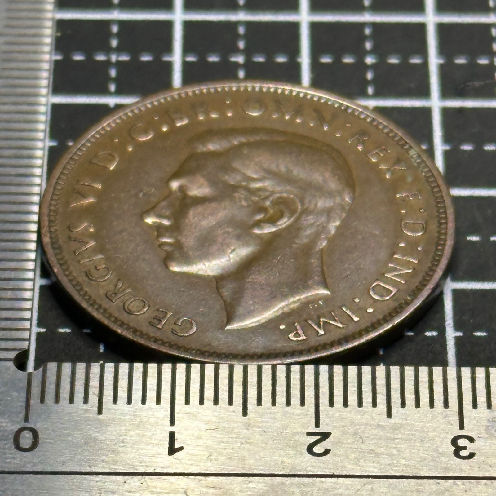 イギリス】1947年 ペニー銅貨／ジョージ6世肖像・ブリタニア座像／戦後