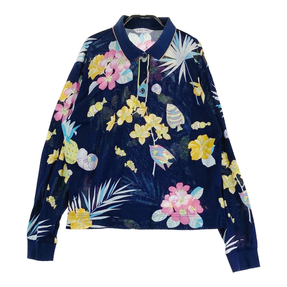 【美品】レオナール（XL）トップス/長袖/シャツ/花柄/ゴルフウェア/レオパード 美品☆LEONARD SPORT レオナールスポーツ ロゴボタン付 花柄 長袖