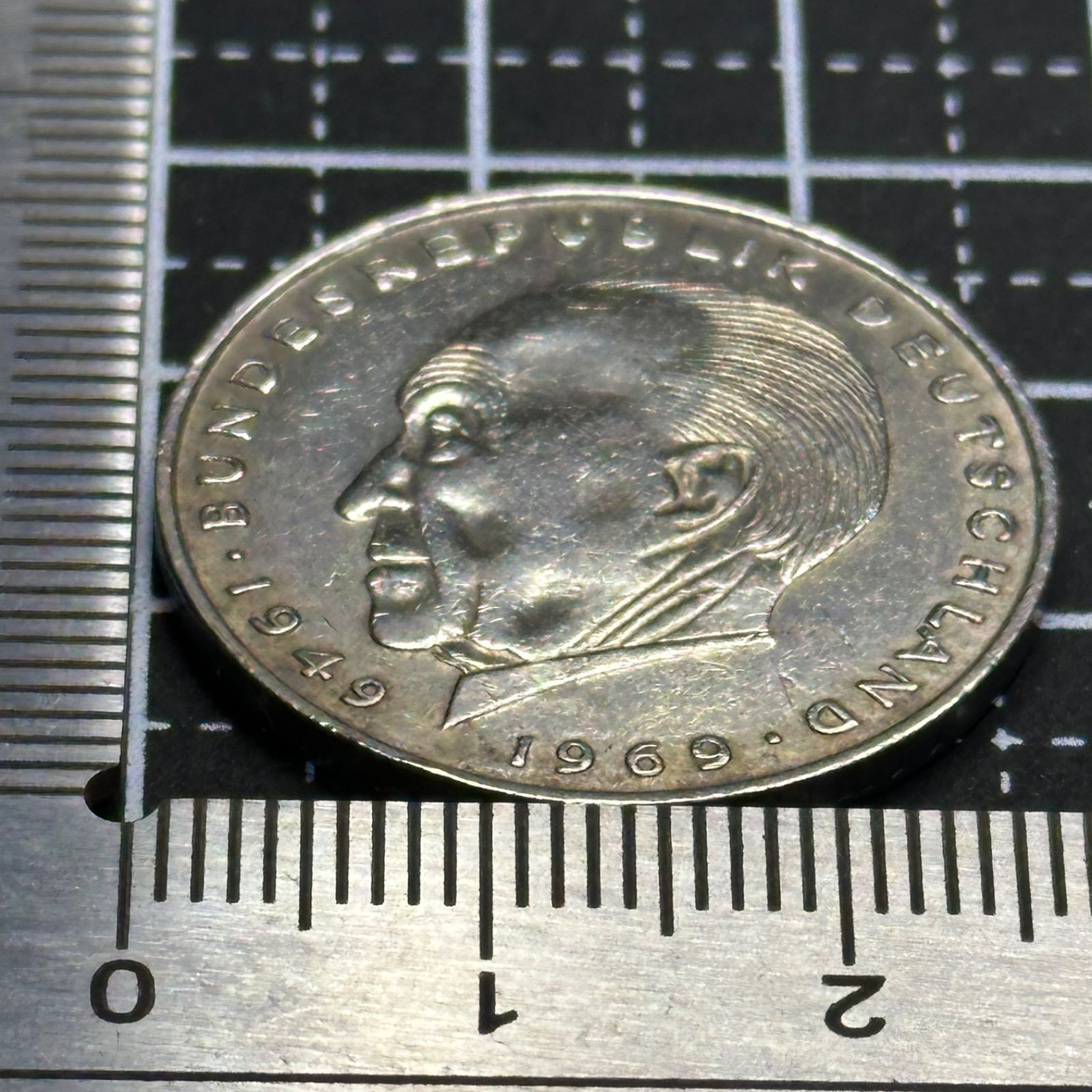 ドイツ旧硬貨 ドイツ】1969年 西ドイツ 2ドイツマルク／アデナウアー肖像・戦後復興