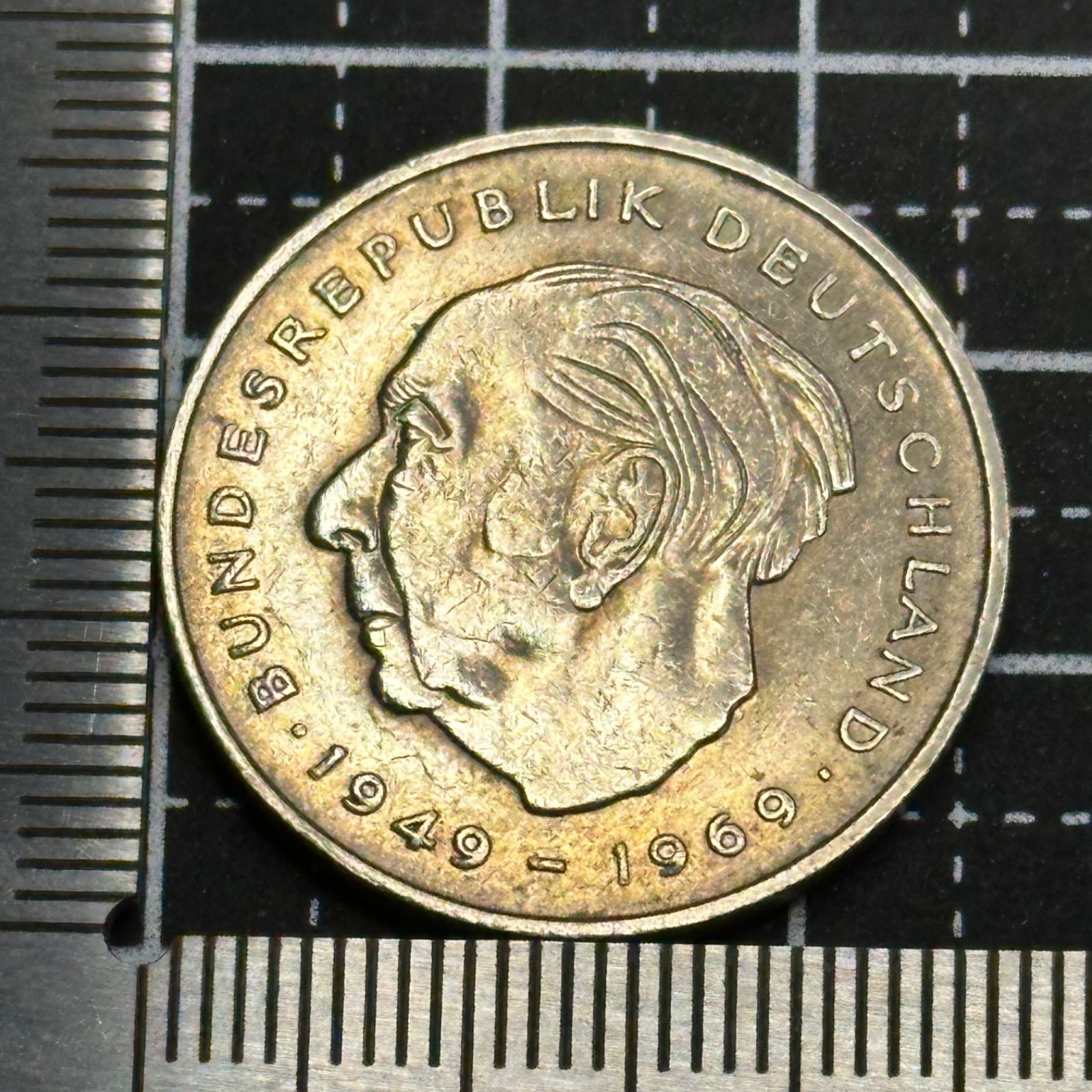 ドイツ】1976年 西ドイツ 2ドイツマルク／アデナウアー肖像・戦後復興
