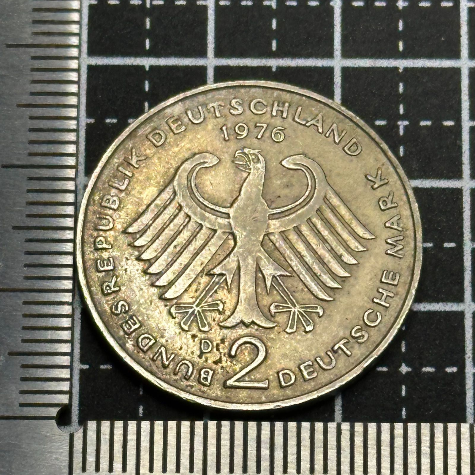 ドイツ】1976年 西ドイツ 2ドイツマルク／アデナウアー肖像・戦後復興