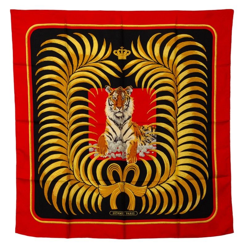 エルメス カレ90 Tigre Royal 王者の虎 レッド マルチカラー シルク