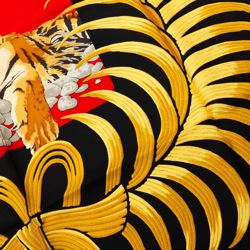 【美品】エルメス／カレ45 プチカレ 王者の虎 レッド ゴールド 美品】エルメス／カレ45 プチカレ 王者の虎 レッド ゴールド Hermes