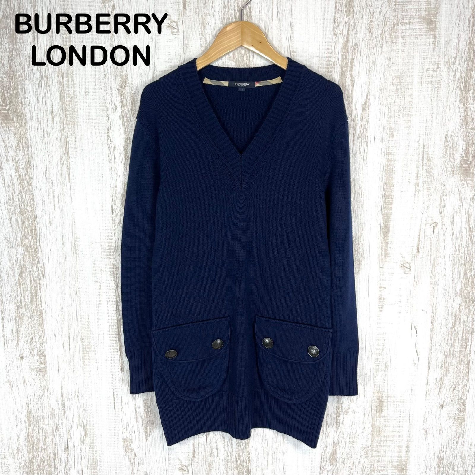 BURBERRY LONDON バーバリーロンドン Vネック パッチポケット ロゴ 