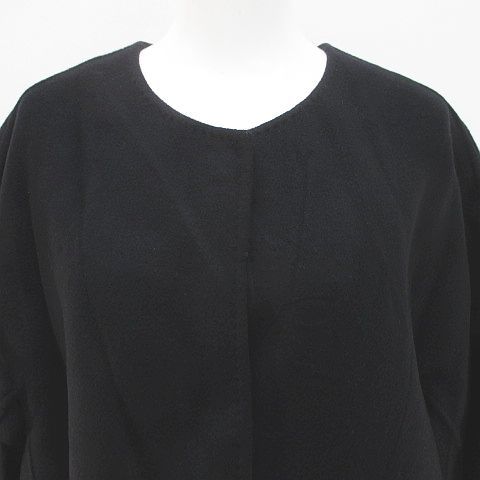 ミューズ MUSE ノーカラーコート ミドル丈 比翼 黒系 ブラック ロゴ