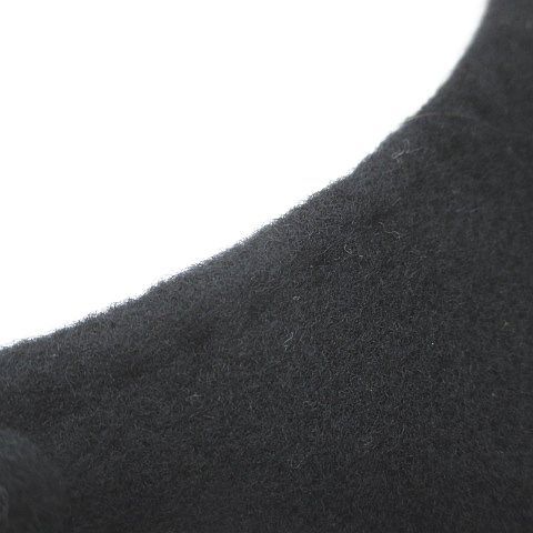 【中古】ミューズ MUSE ノーカラーコート ミドル丈 比翼 黒系 ブラック ロゴプレート スナップボタン ポケット 毛 ミューズ MUSE ノーカラーコート ミドル丈 比翼 黒系 ブラック ロゴ