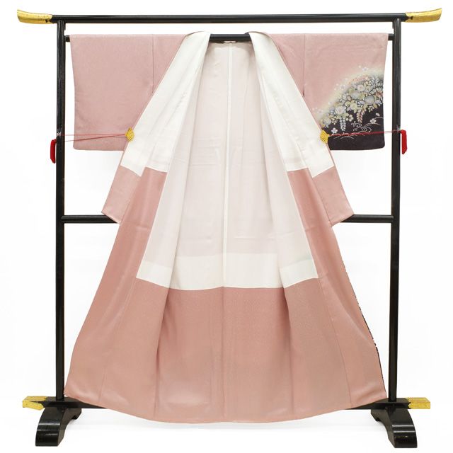 E 美品 作家物 辻が花 銀通し 絞り ピンク紫 袷 正絹 訪問着 着物 翠山工房 辻が花 絞り 銀通し 訪問着 袷 正絹 紫 ピンク パステル 1161