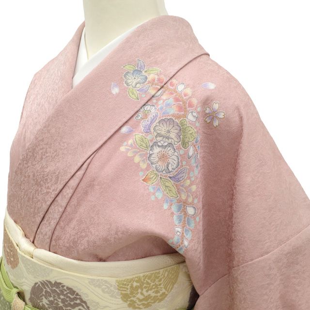 E 美品 作家物 辻が花 銀通し 絞り ピンク紫 袷 正絹 訪問着 着物 翠山工房 辻が花 絞り 銀通し 訪問着 袷 正絹 紫 ピンク パステル 1161