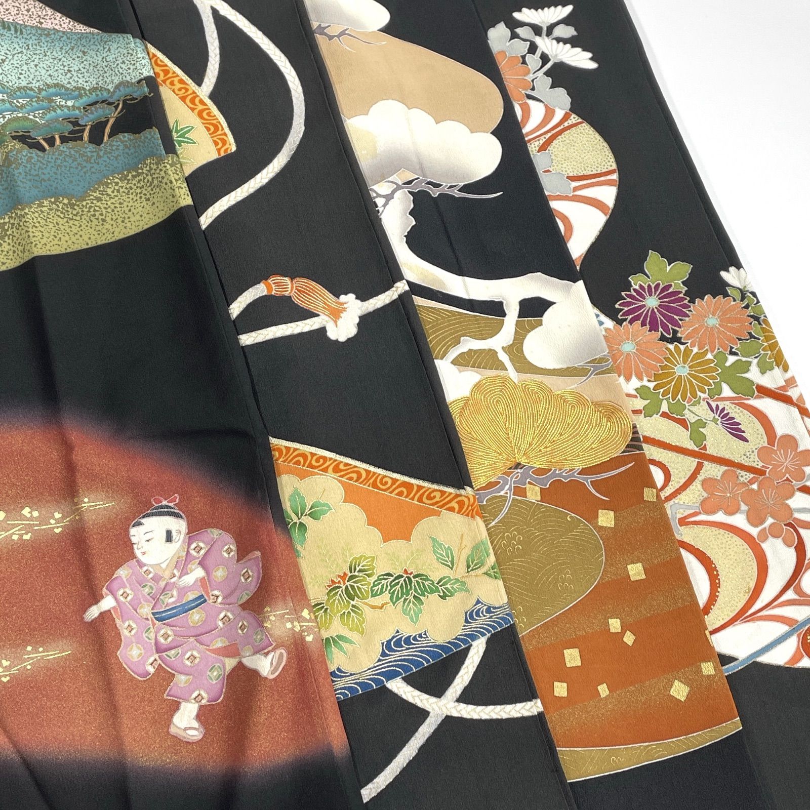 正絹着物他まとめ売り ４点 サイズ明記あり （リメイク素材としても） 黒留袖 4枚 正絹 着物まとめ売り 同梱購入歓迎 リメイク用 着付け練習
