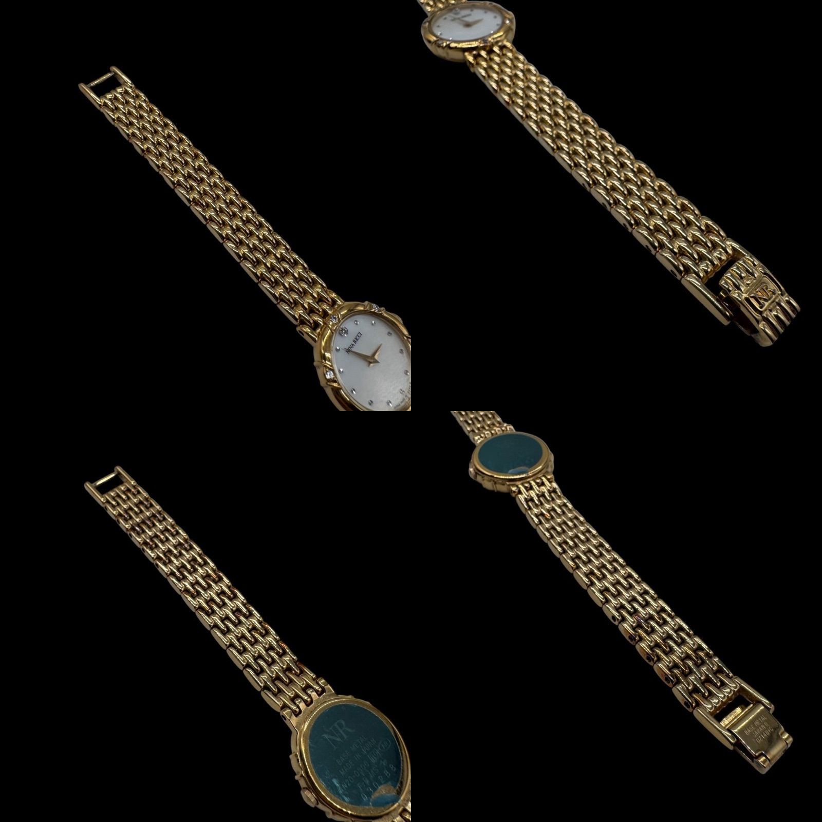 Nina Ricci　美品　4N20-029B 石付　人気　クオーツ稼働品 新品電池稼働 良品 NINA RICCI ニナリッチ シェル文字盤 石付き