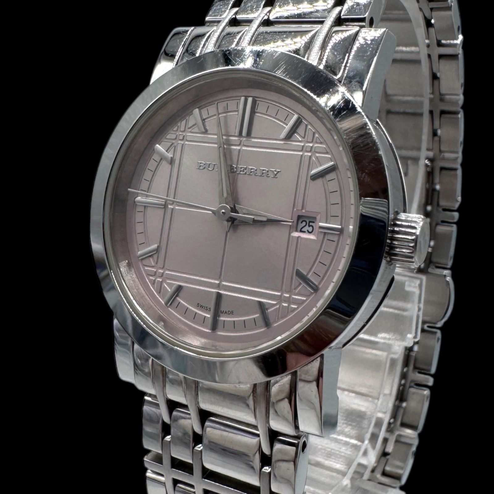 新品電池稼働 BURBERRY バーバリー BU1363 チェック ピンク文字盤