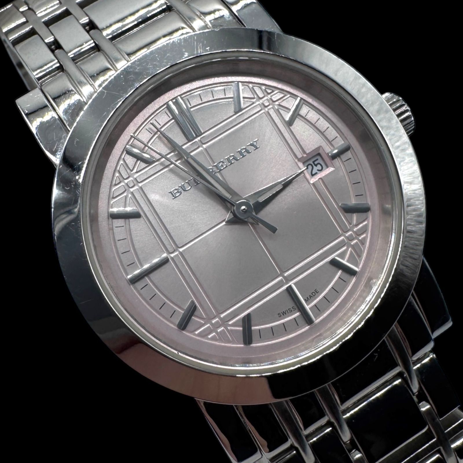 新品電池稼働 BURBERRY バーバリー BU1363 チェック ピンク文字盤